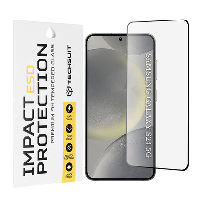 Προστατευτική μεμβράνη οθόνης Techsuit για Samsung Galaxy S24 S921, Ασφαλισμένο γυαλί, Πλήρης κόλλα, Μαύρο