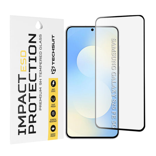 Προστατευτική μεμβράνη οθόνης Techsuit για Samsung Galaxy S25 FE, Ασφαλισμένο γυαλί, Πλήρης κόλλα, Μαύρο