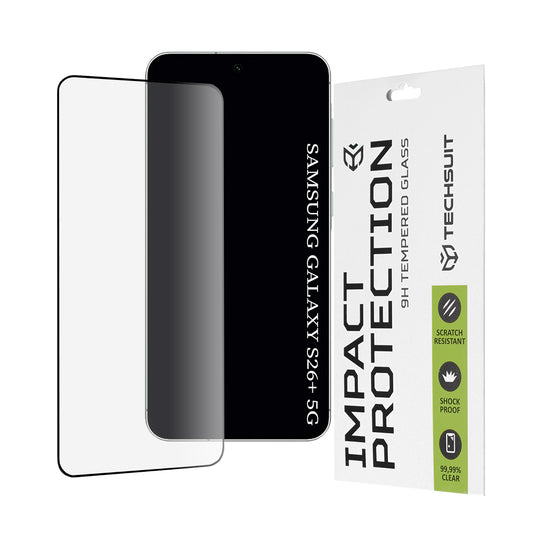 Προστατευτική Μεμβράνη Οθόνης Techsuit για Samsung Galaxy S26 Plus, Ενισχυμένο Γυαλί, Full Glue, 111D, Μαύρη