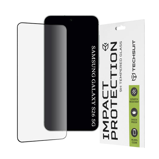 Προστατευτική Μεμβράνη Οθόνης Techsuit για Samsung Galaxy S26, Ενισχυμένο Γυαλί, Full Glue, 111D, Μαύρη