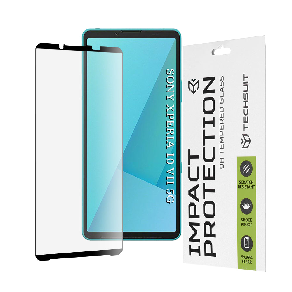 Προστατευτική μεμβράνη οθόνης Techsuit για Sony Xperia 10 VII, Ασφαλισμένο γυαλί, Full Glue, 111D, Μαύρο