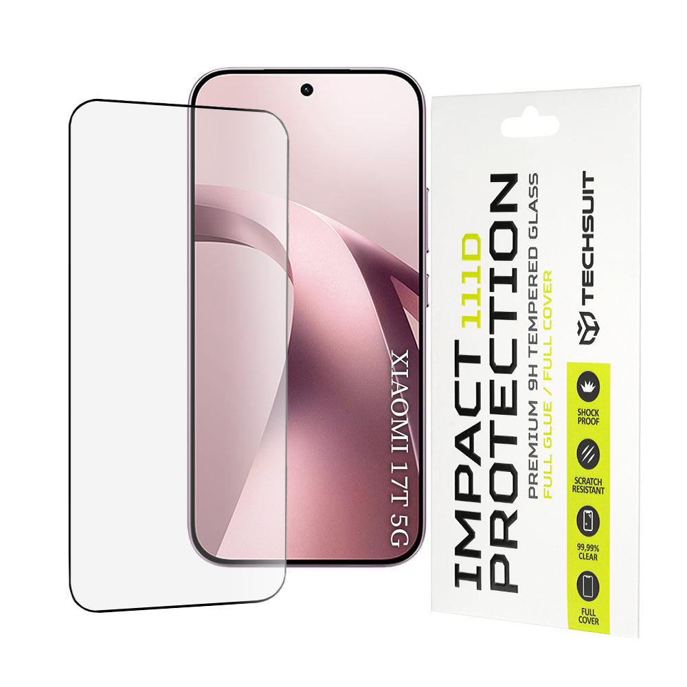 Techsuit Screen Protector Film for Xiaomi 17T, Tempered Glass, Full Glue, 111D, Black
