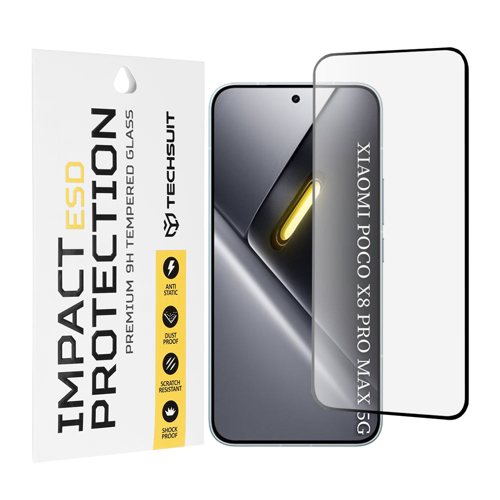 Προστατευτική Μεμβράνη Οθόνης Techsuit για Xiaomi Poco X8 Pro Max, Ενισχυμένο Γυαλί, Πλήρης Κόλληση, Μαύρη