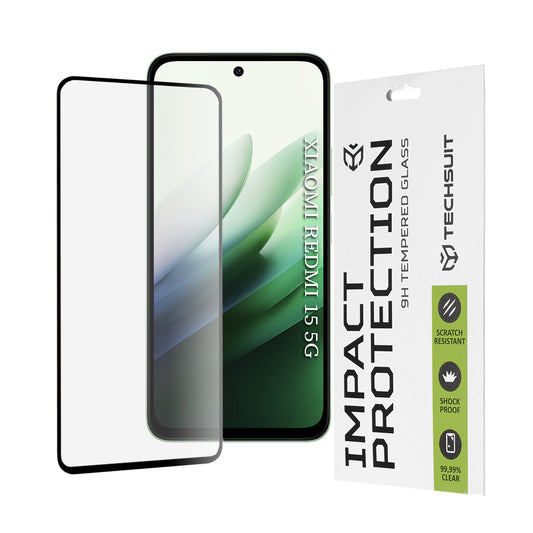 Προστατευτική μεμβράνη οθόνης Techsuit για Xiaomi Redmi 15 5G / 15 4G, Ασφαλισμένο γυαλί, Full Glue, 111D, Μαύρο