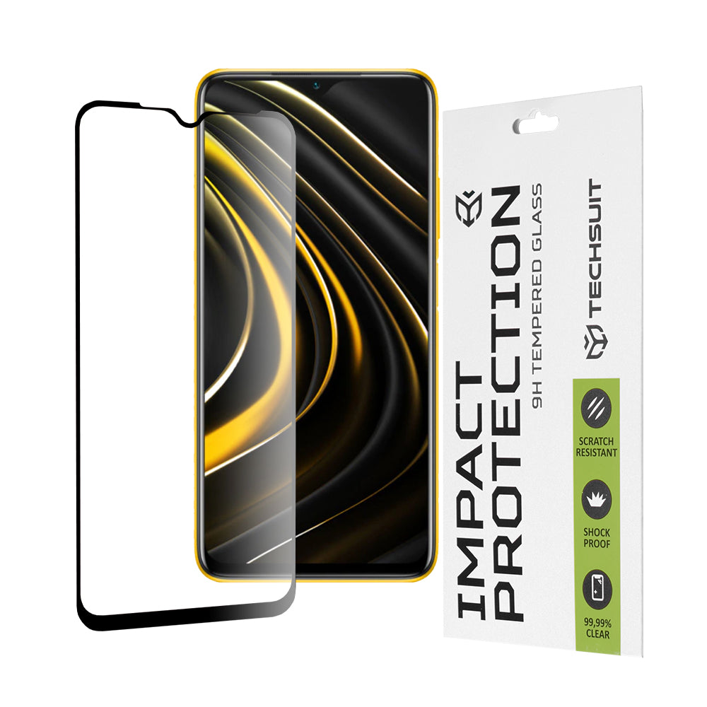 Techsuit Screen Protector Film for Xiaomi Redmi 9 Power / 9T / Poco M3, Tempered Glass, Full Glue, 111D, Black