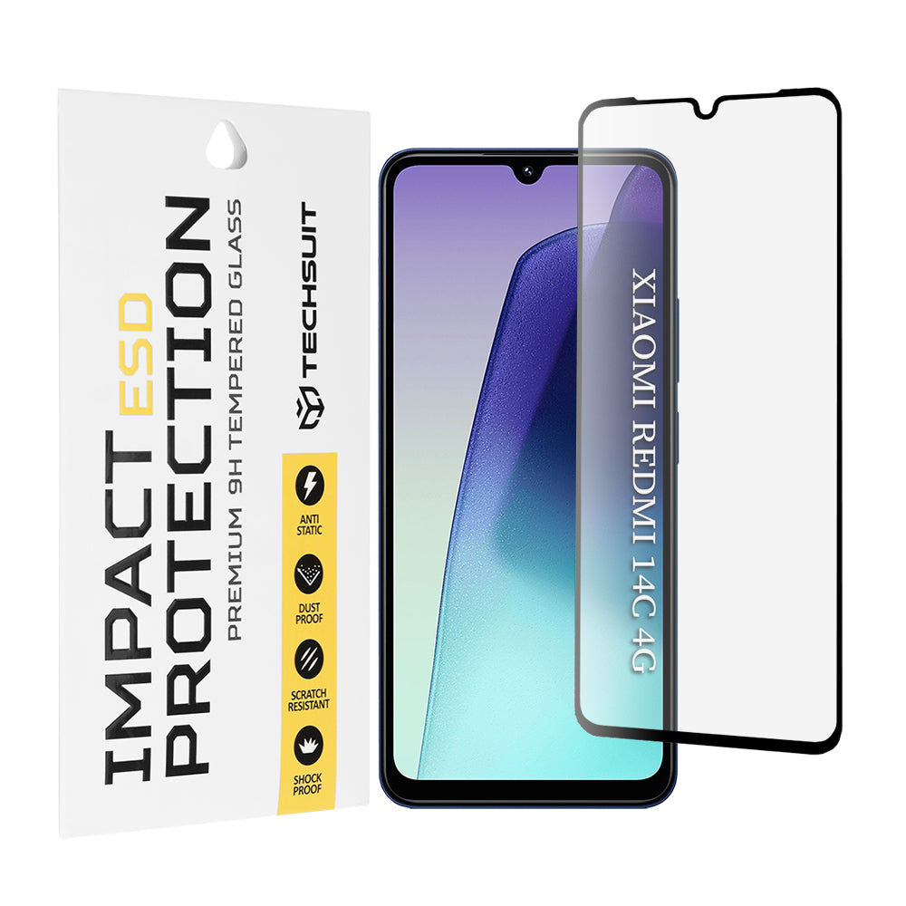 Προστατευτική μεμβράνη οθόνης Techsuit για Xiaomi Redmi A5 4G (Περιφερειακό) / 14C / Poco C75, Ασφαλισμένο γυαλί, Πλήρης κόλλα, Μαύρο