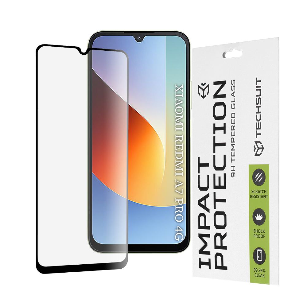 Techsuit Screen Protector Film for Xiaomi Redmi A7 Pro 4G, Tempered Glass, Full Glue, 111D, Black