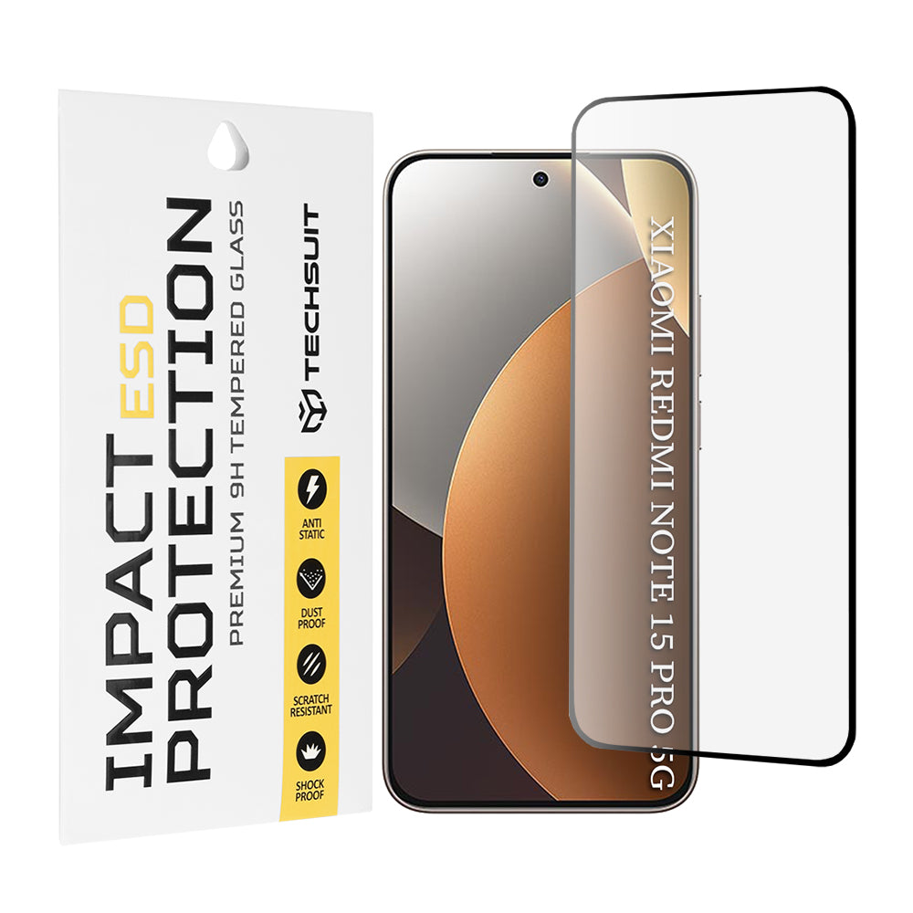 Προστατευτική Μεμβράνη Οθόνης Techsuit για Xiaomi Redmi Note 15 Pro 5G, Ενισχυμένο Γυαλί, Πλήρης Κόλληση, Μαύρη