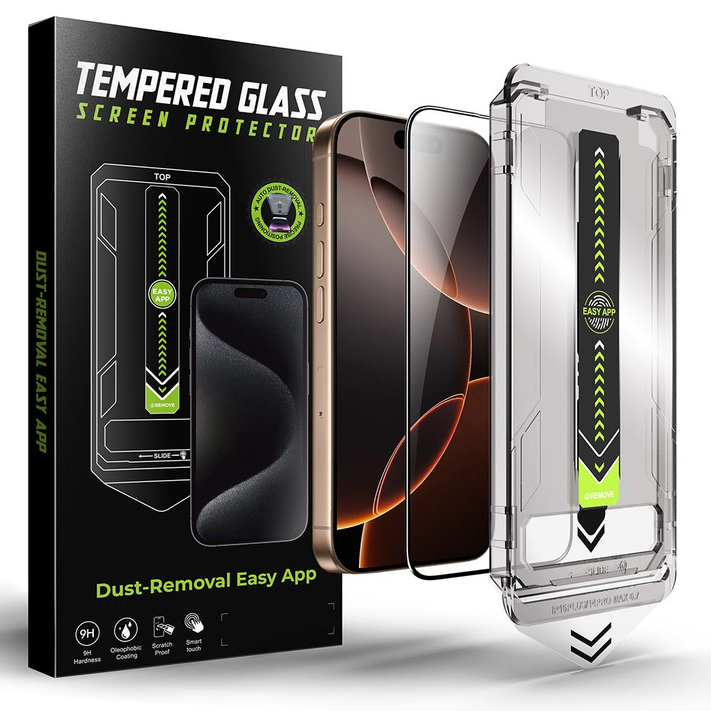 Techsuit TitanGlass Screen Protector for Apple iPhone 17e / 16e / 14 / 13 Pro, Tempered Glass, Full Glue, Black