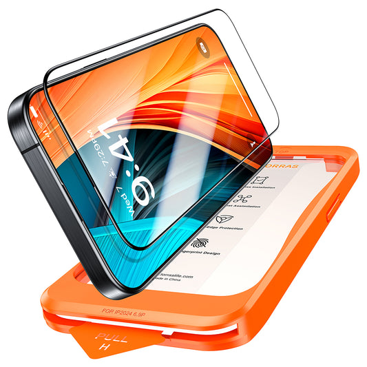 Προστατευτική μεμβράνη οθόνης Torras GlassGo Install Master για Apple iPhone 16 Pro Max, Ασφαλισμένο Γυαλί, Πλήρης Κόλλα, Μαύρο