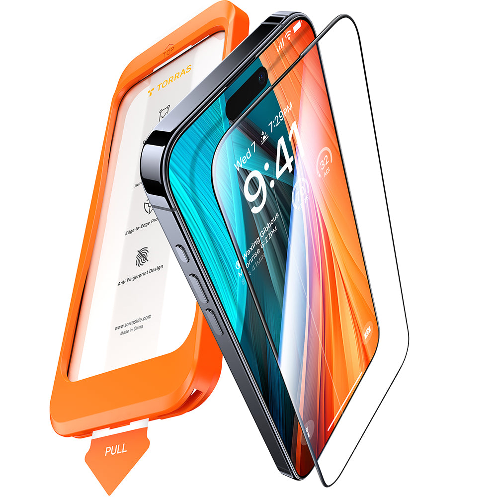 Torras GlassGo Install Master Screen Protector for Apple iPhone 16 Pro Max, Tempered Glass, Full Glue, Black