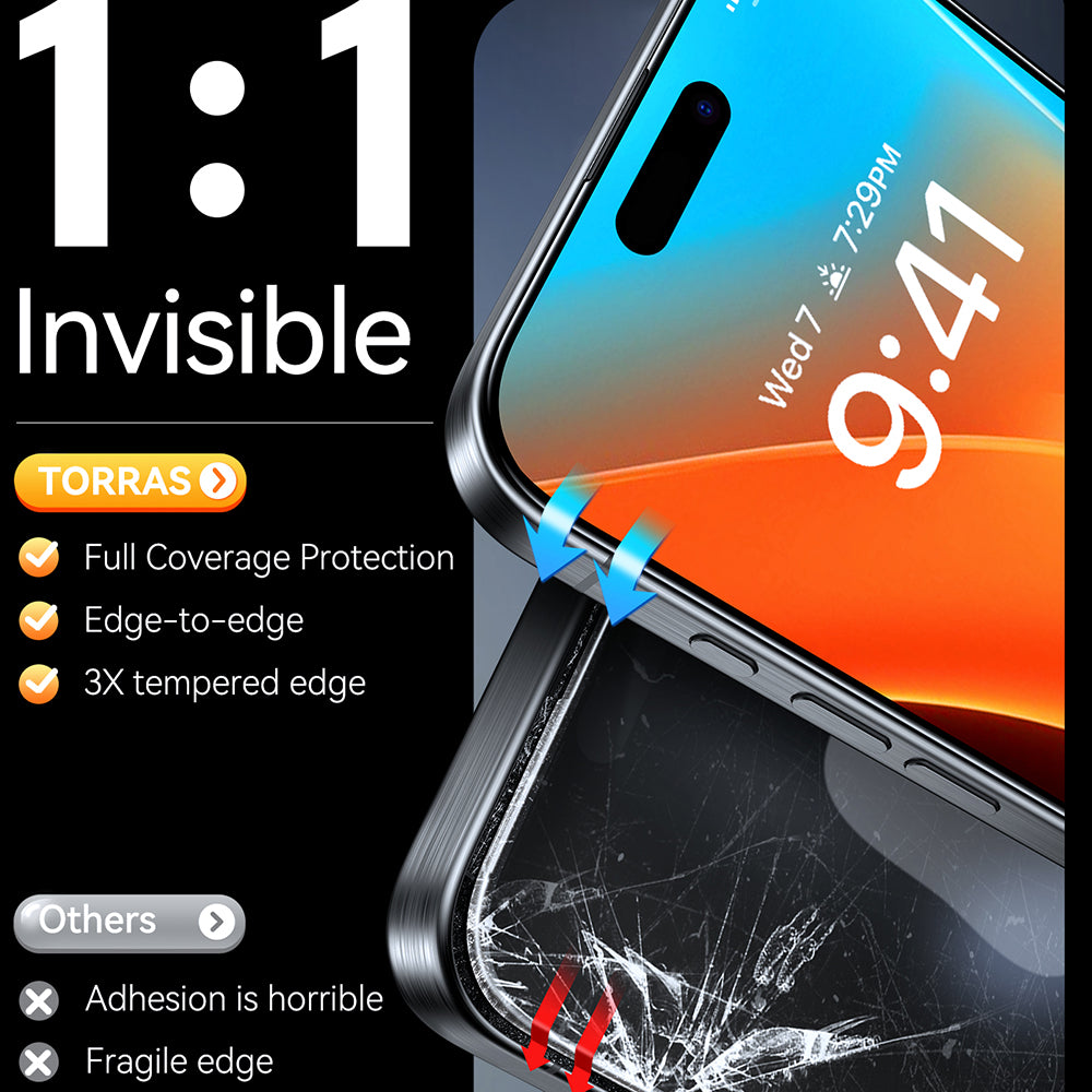 Torras GlassGo Install Master Screen Protector for Apple iPhone 16 Pro Max, Tempered Glass, Full Glue, Black