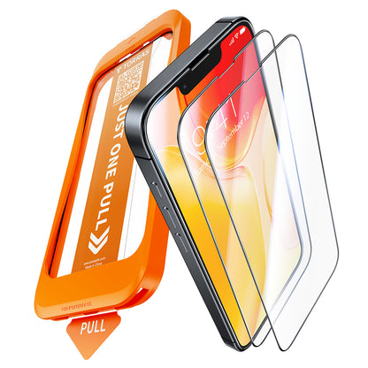 Προστατευτική μεμβράνη οθόνης Torras GlassGo Install Master για Apple iPhone 17e / 16e / 14 / 13 Pro, Ασφαλισμένο γυαλί, Πλήρης κόλλα, Σετ 2 τεμαχίων