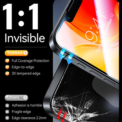 Προστατευτική μεμβράνη οθόνης Torras GlassGo Install Master για Apple iPhone 17e / 16e / 14 / 13 Pro, Ασφαλισμένο γυαλί, Πλήρης κόλλα, Σετ 2 τεμαχίων