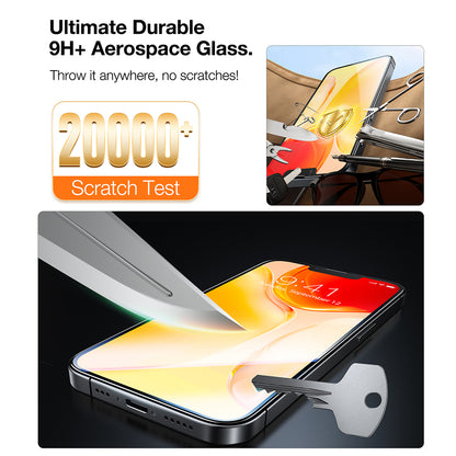 Προστατευτική μεμβράνη οθόνης Torras GlassGo Install Master για Apple iPhone 17e / 16e / 14 / 13 Pro, Ασφαλισμένο γυαλί, Πλήρης κόλλα, Σετ 2 τεμαχίων