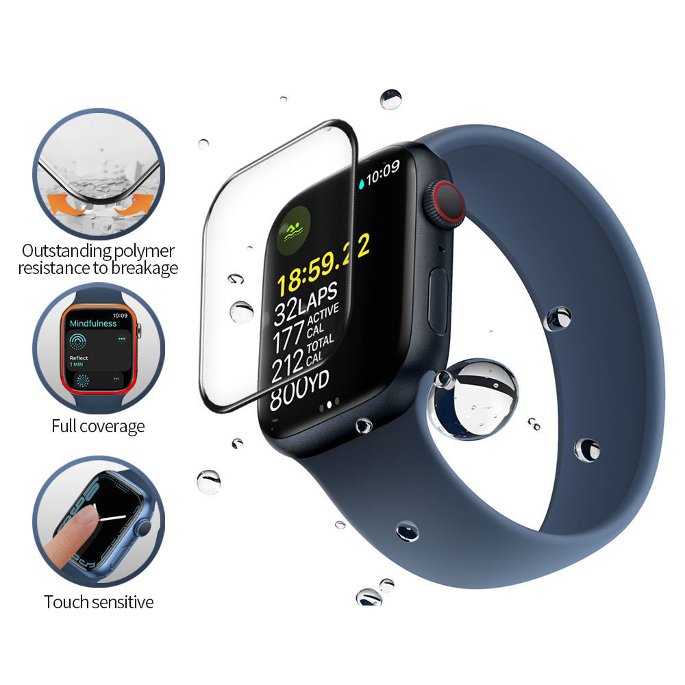 Blueo High Molecule Protective Film for Apple Watch 44mm Series, Tempered Glass, Black