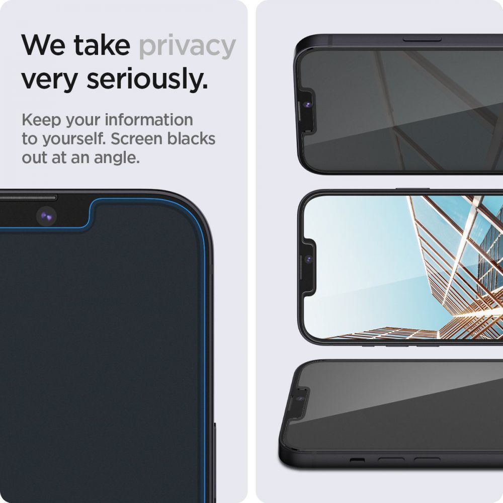 Προστατευτική Μεμβράνη Οθόνης Privacy Spigen GlastR EZ FIT για Apple iPhone 14 Plus / 13 Pro Max, Ενισχυμένο Γυαλί, Πλήρης Κόλληση, Σετ 2 τεμαχίων