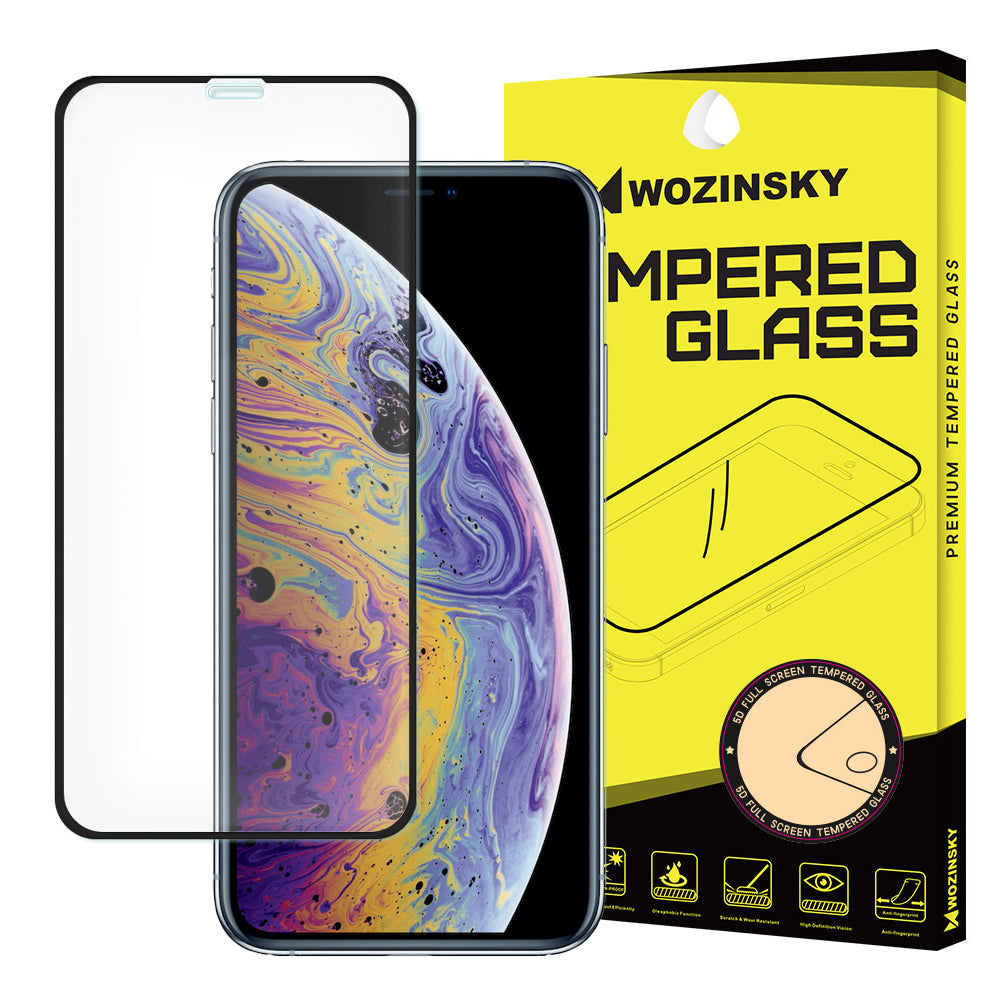 WZK Screen Protector Film for Apple iPhone 11 Pro / XS / X, Tempered Glass, Full Glue, Black