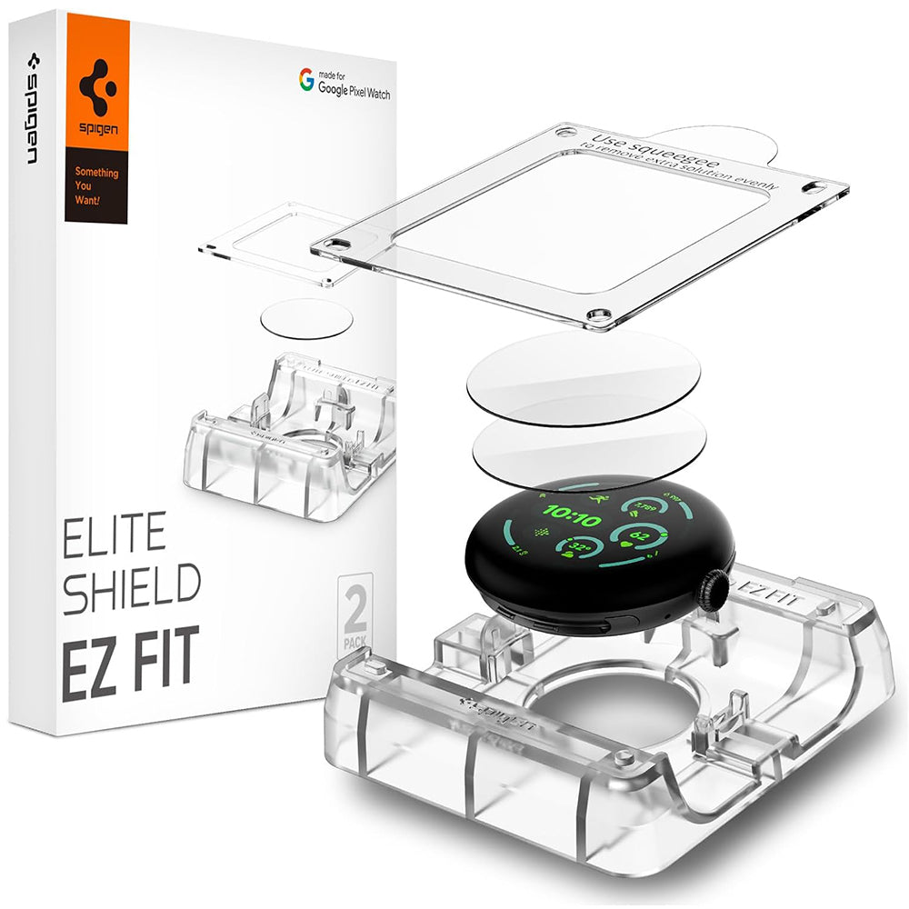 Spigen Elite Shield EZ FIT Screen Protector for Google Pixel Watch 41mm Series, Set of 2, Tempered Glass, Transparent AFL08524