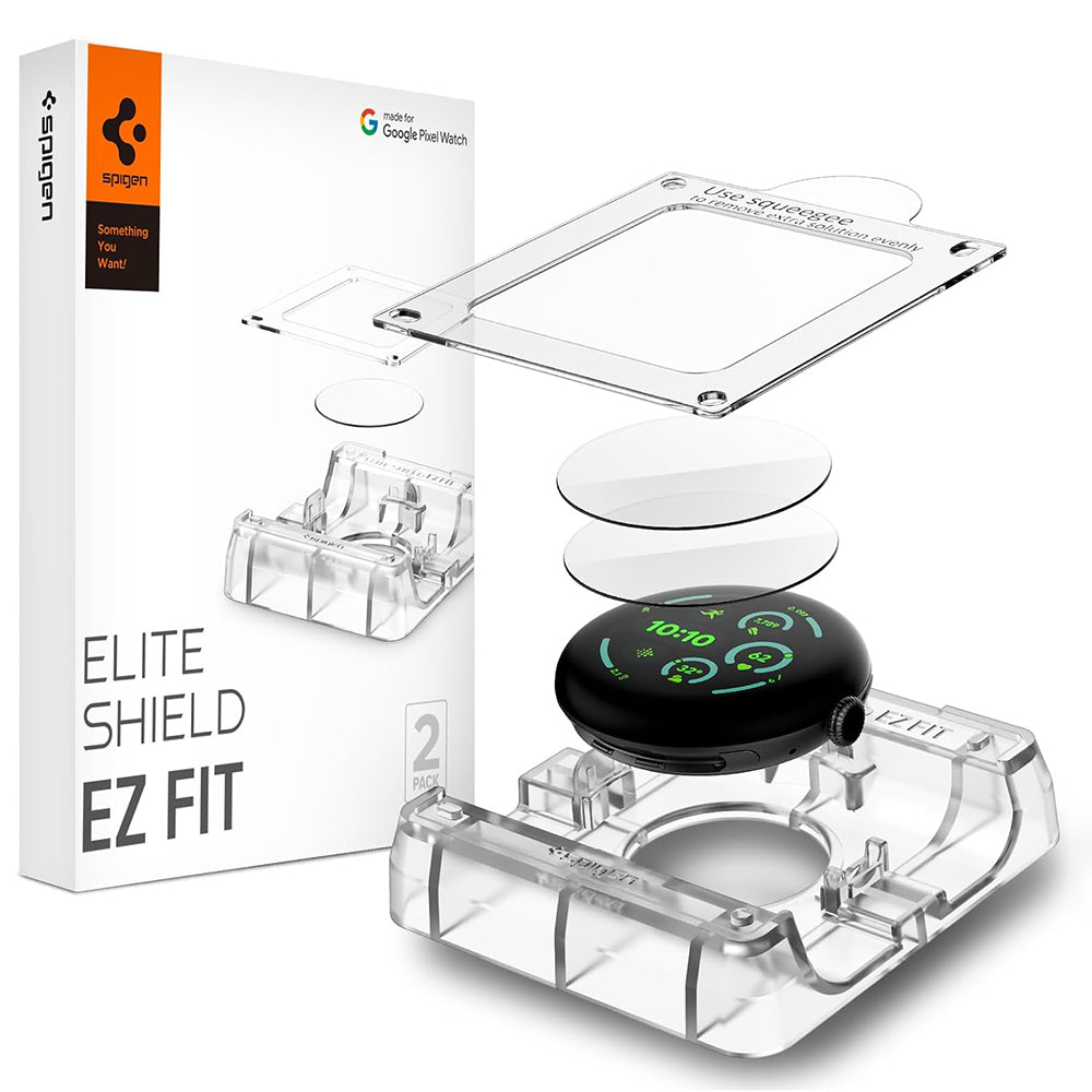 Προστατευτική Μεμβράνη Spigen Elite Shield EZ FIT για Google Pixel Watch 45mm Series, Σετ 2 τεμαχίων, Ενισχυμένο Γυαλί, Διαφανές AFL08525
