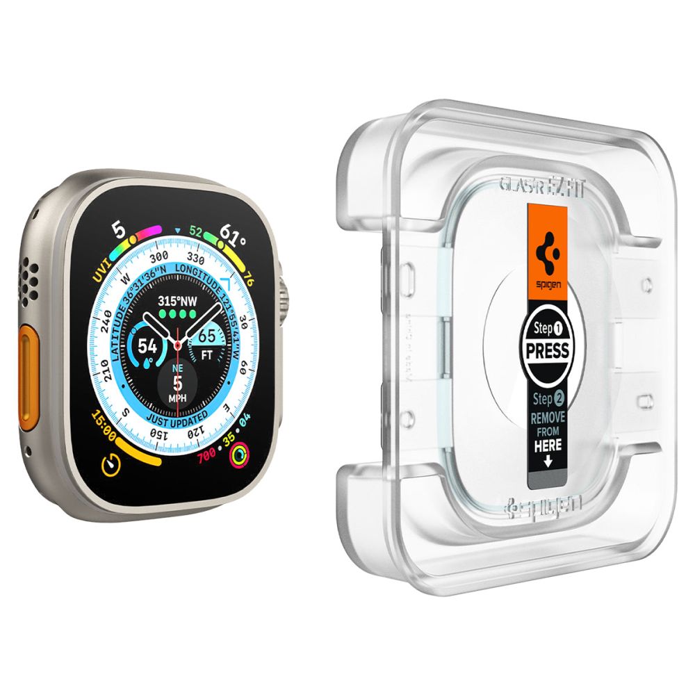 Προστατευτική Μεμβράνη Spigen GlastR EZ FIT για Apple Watch Ultra Series, Σετ 2 τεμαχίων, Ενισχυμένο Γυαλί AGL05556