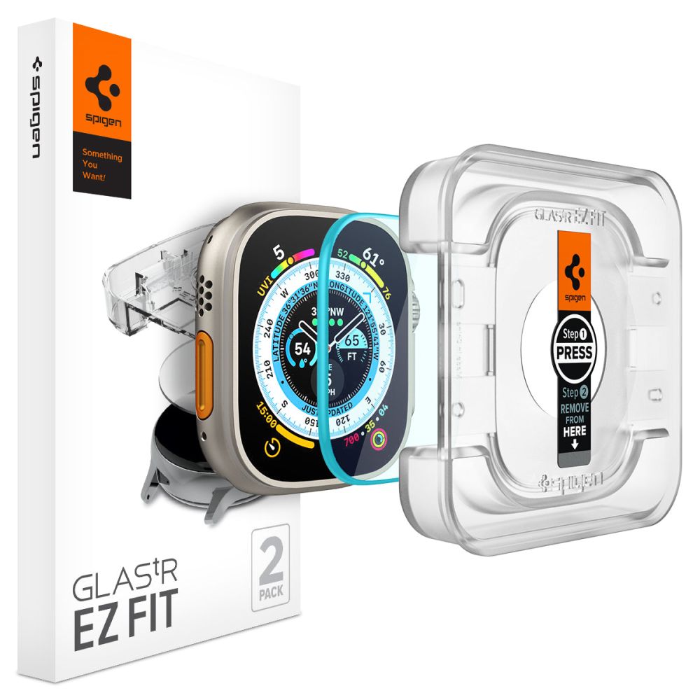 Προστατευτική Μεμβράνη Spigen GlastR EZ FIT για Apple Watch Ultra Series, Σετ 2 τεμαχίων, Ενισχυμένο Γυαλί AGL05556