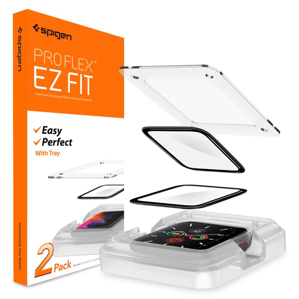 Προστατευτική Μεμβράνη Spigen ProFlex EZ FIT για Apple Watch 44mm Series, Σετ 2 τεμαχίων, Εύκαμπτο Γυαλί, Μαύρο