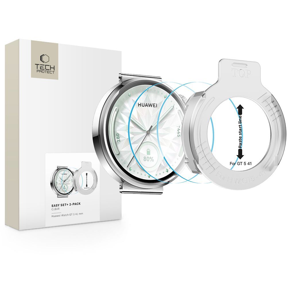 Προστατευτική Μεμβράνη Tech-Protect Easy Set+ για Huawei Watch GT 5 41mm, Σετ 2 τεμαχίων, Ενισχυμένο Γυαλί