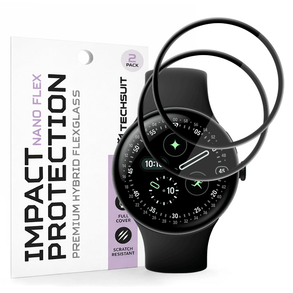 Προστατευτική Μεμβράνη Techsuit Nano Flex για Google Pixel Watch 4 45mm, Σετ 2 τεμαχίων, Πλαστική, Μαύρη