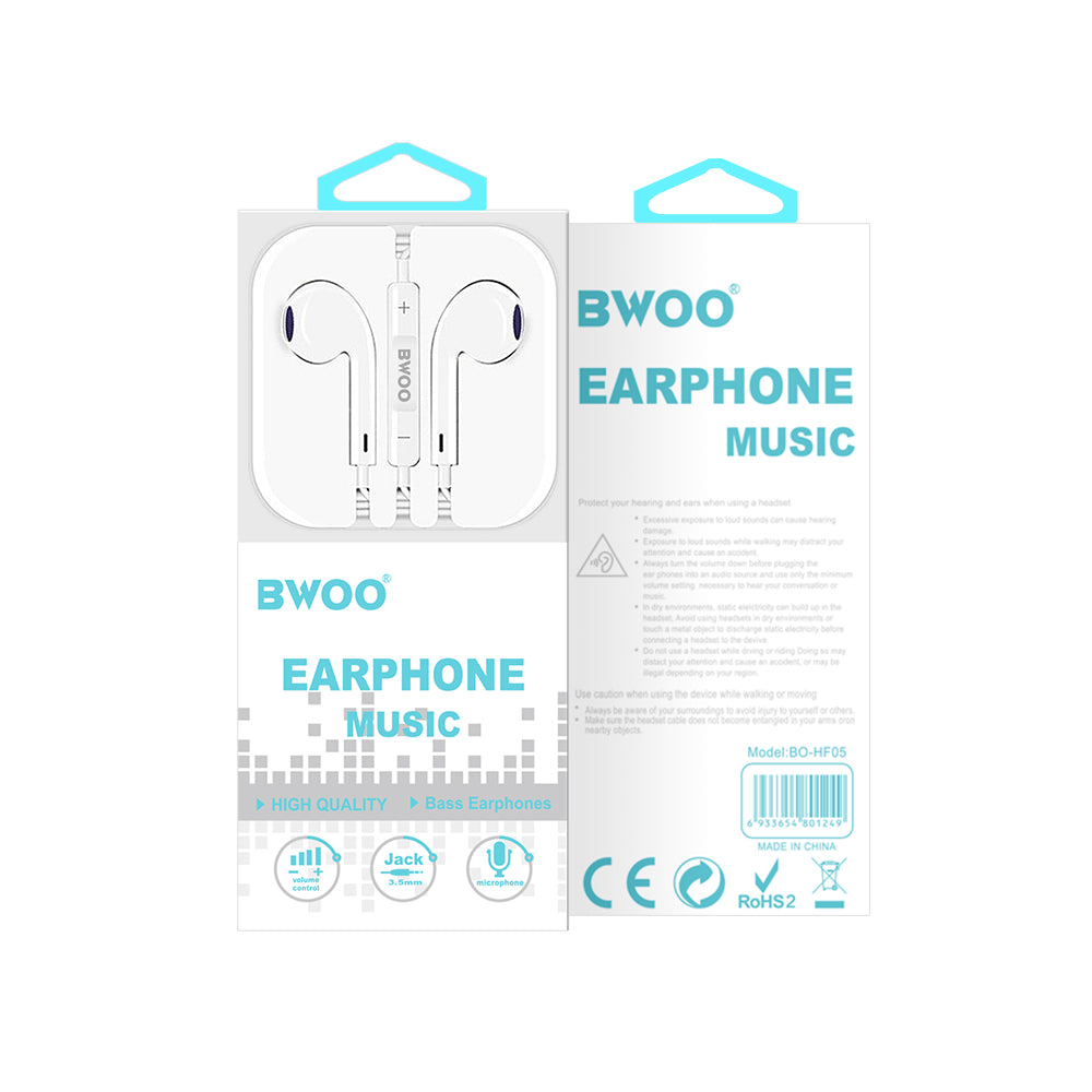Ακουστικά Handsfree 3.5mm BWOO HF05, Λευκό