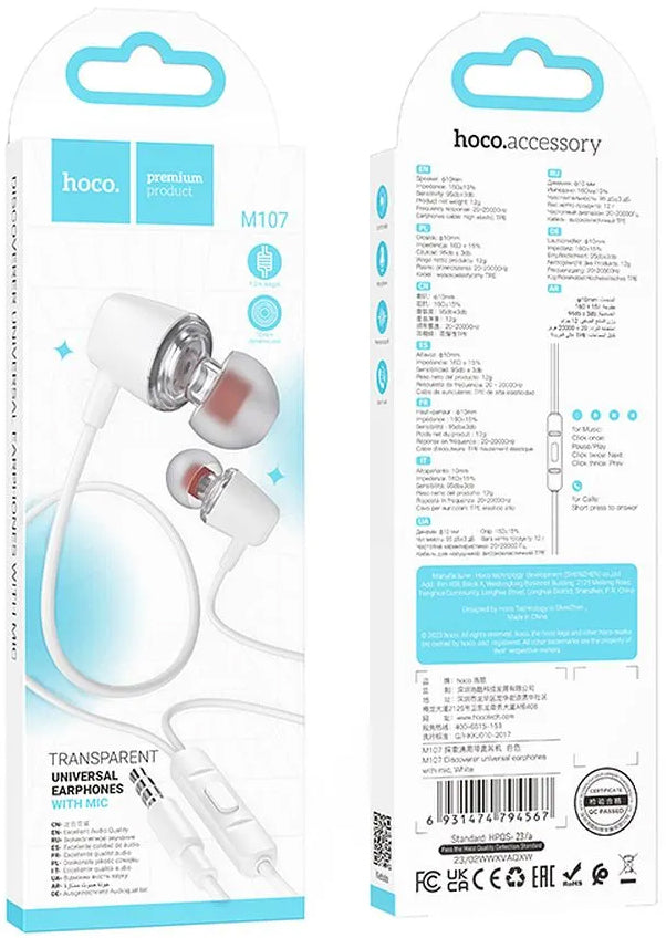 Handsfree 3.5mm HOCO M107, Λευκό