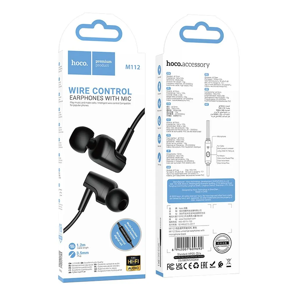 Handsfree 3.5mm HOCO M112, Μαύρο