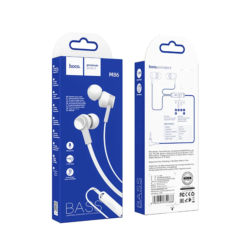 Handsfree 3.5mm HOCO M86, Λευκό