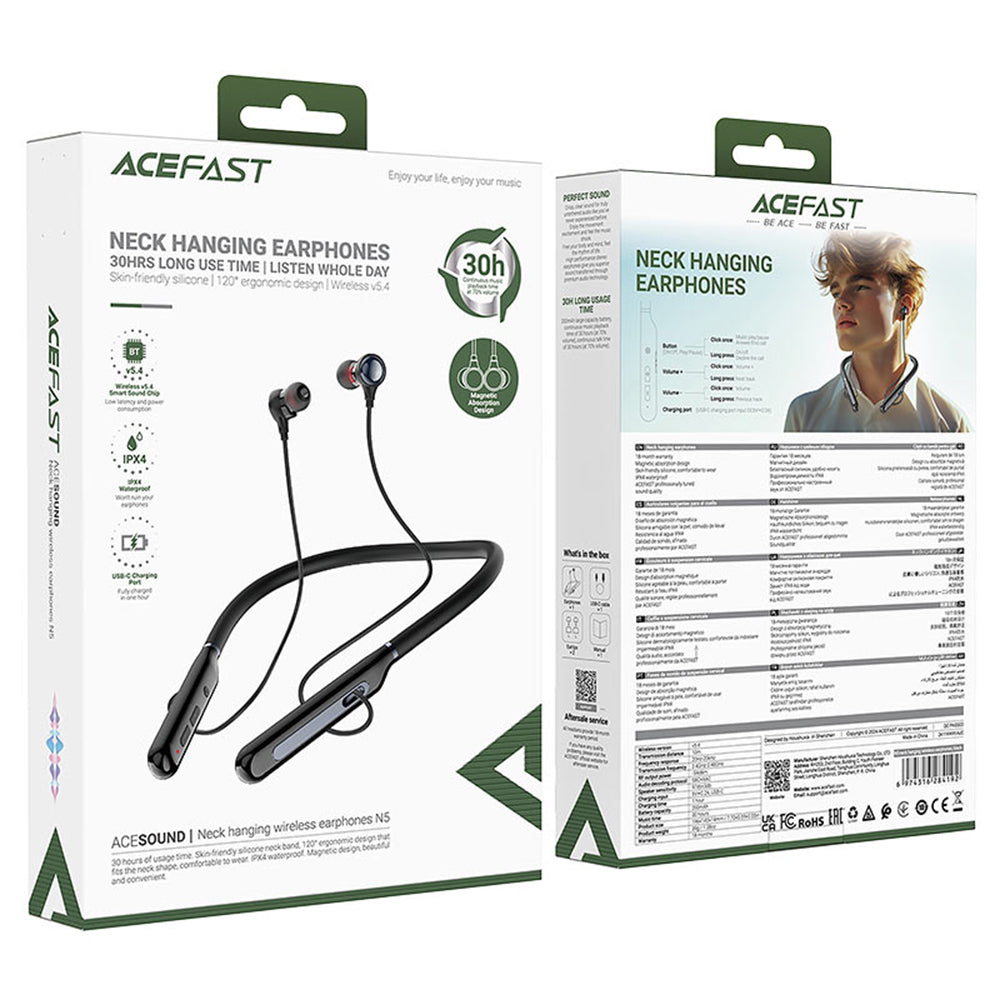 Handsfree Bluetooth Acefast N5, A2DP, Μαύρο