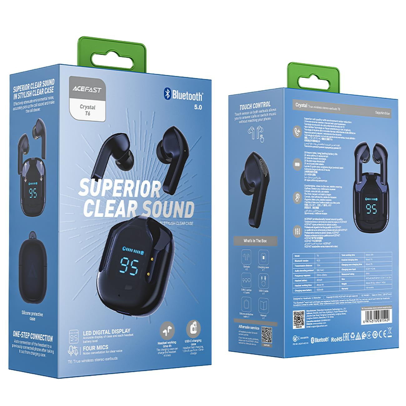 Handsfree Bluetooth Acefast T6, TWS, Μπλε Ναυτικό