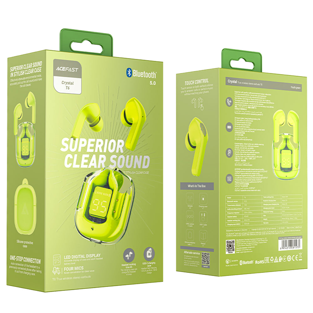 Handsfree Bluetooth Acefast T6, TWS, Green
