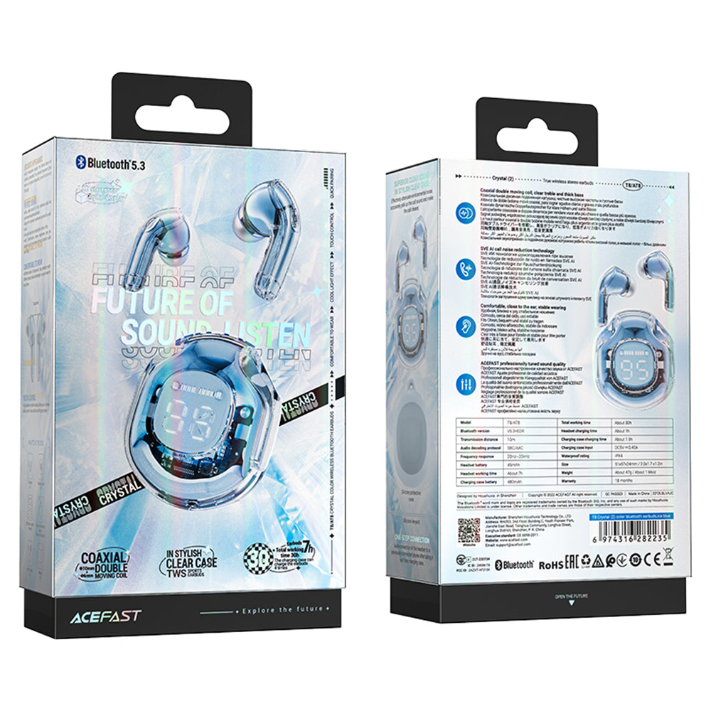 Handsfree Bluetooth Acefast T8, TWS, Μπλε