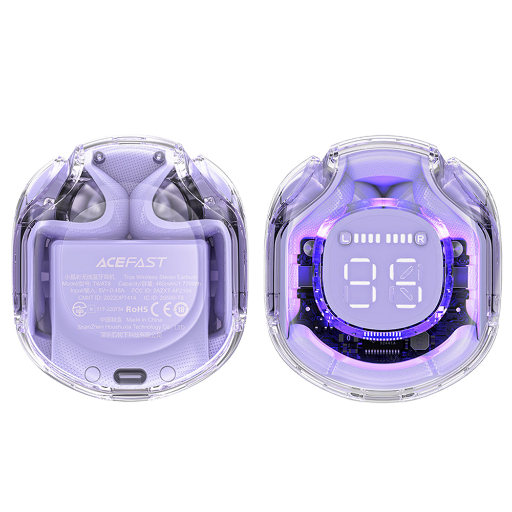 Handsfree Bluetooth Acefast T8, TWS, Μωβ
