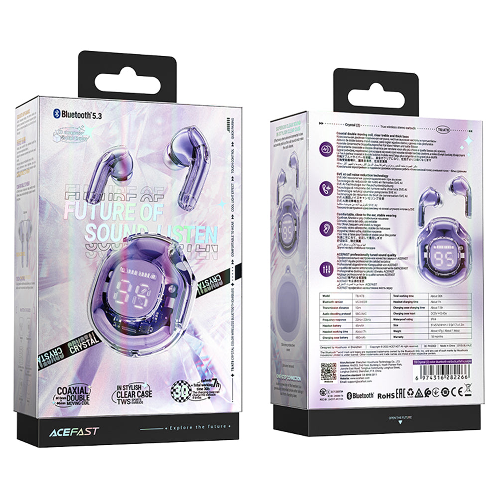 Handsfree Bluetooth Acefast T8, TWS, Μωβ