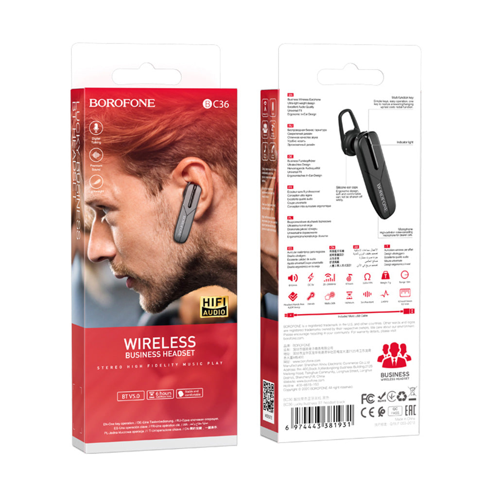 Ακουστικά Bluetooth handsfree BC36 Lucky, A2DP, μαύρο