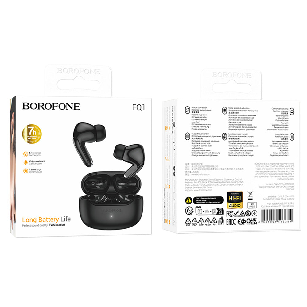 Handsfree Bluetooth Borofone FQ1 Shine, TWS, Μαύρο