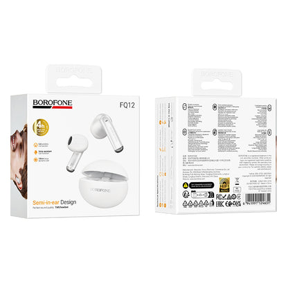 Ασύρματο Handsfree Bluetooth Borofone FQ12 Nice, TWS, Λευκό