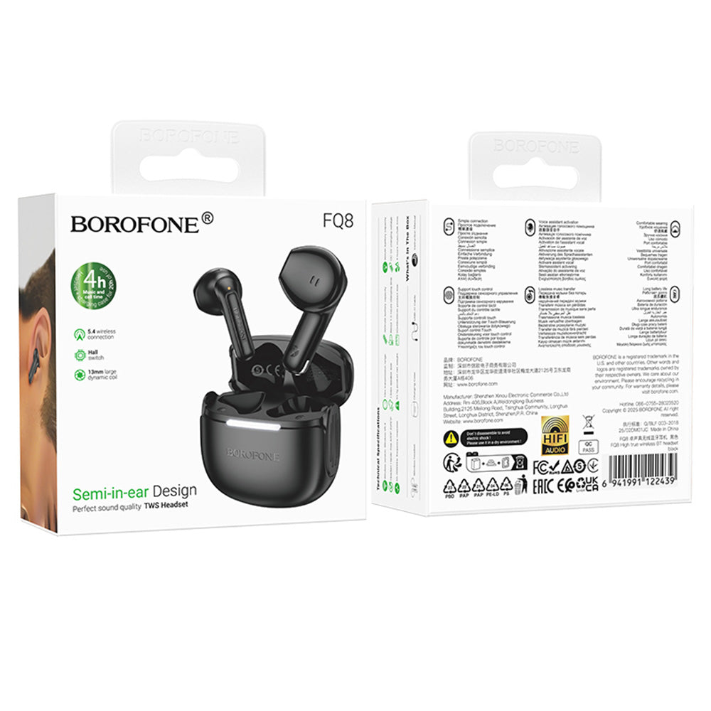 Handsfree Bluetooth Borofone FQ8 High, TWS, Μαύρο