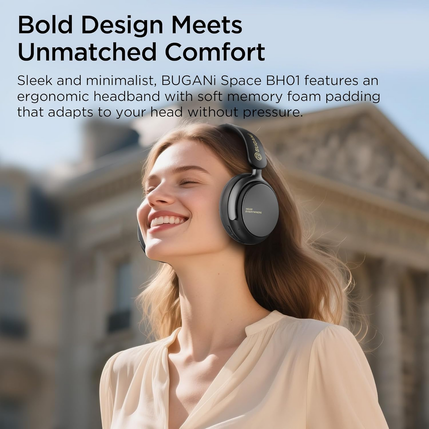 Ασύρματο Handsfree Bluetooth Bugani Space BH01, MultiPoint, A2DP, ANC, Μαύρο