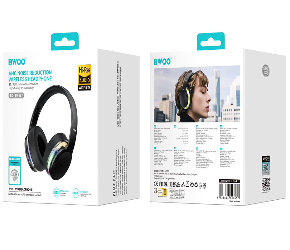 Ασύρματα ακουστικά Bluetooth BWOO BO-BW587, A2DP, ANC, Μαύρο