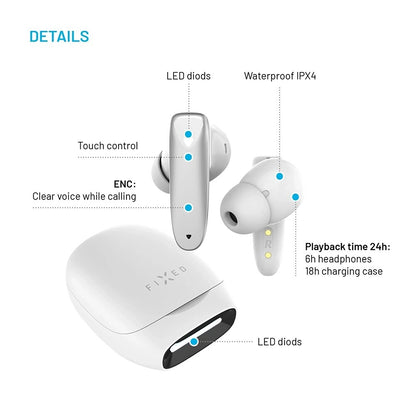 Handsfree Bluetooth Fixed Pods, TWS, Λευκό