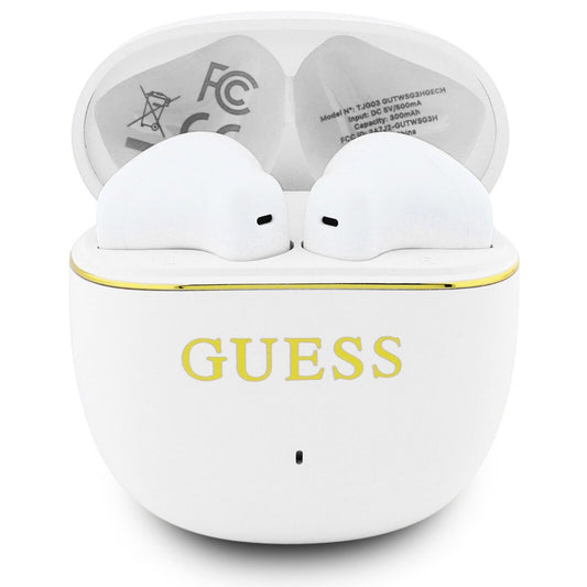 Handsfree Bluetooth Guess Glossy Gold Line Classic, TWS, Λευκό