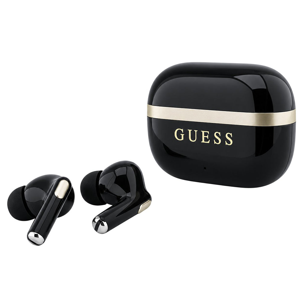 Ασύρματα ακουστικά Bluetooth Guess Glossy Gold Line Printed Classic Logo, TWS, Μαύρα