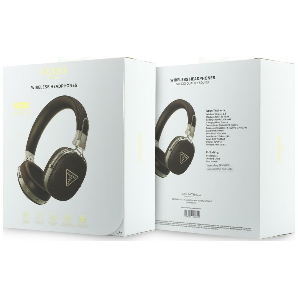 Handsfree Bluetooth Guess με ανάγλυφο τρίγωνο λογότυπο, A2DP, Καφέ