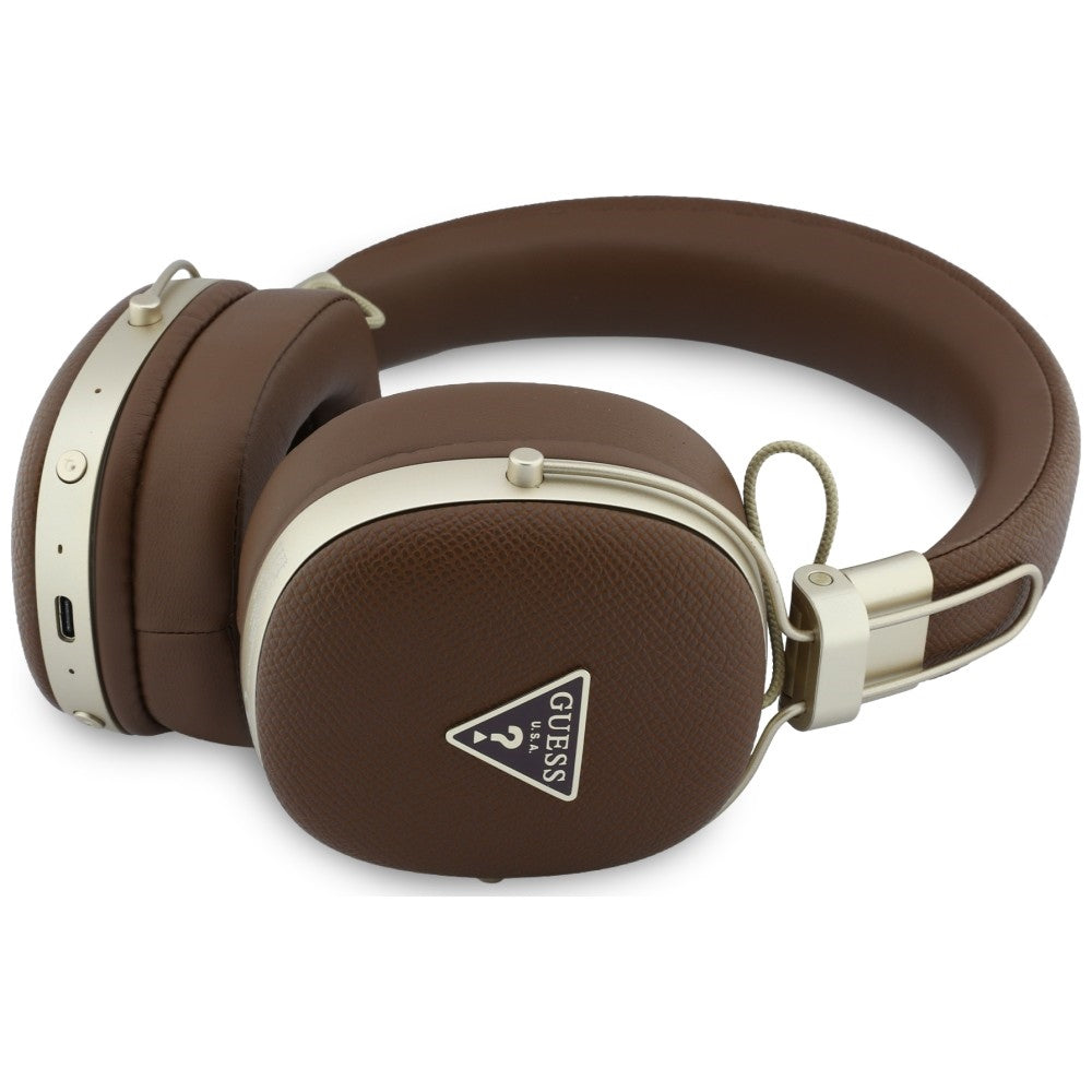 Handsfree Bluetooth Guess με ανάγλυφο τρίγωνο λογότυπο, A2DP, Καφέ